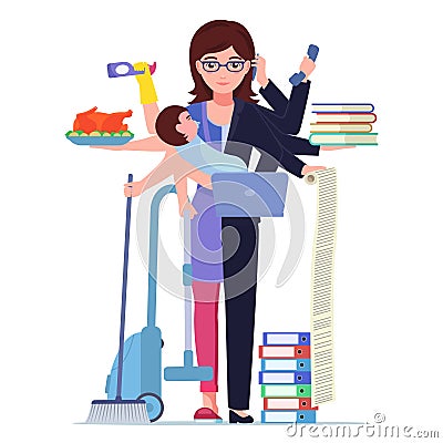 Vector busy multitasking woman mom Vector Illustration