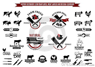 Vector Butchery Logo Templates, Labels, Icons and Design Elements Vector Illustration