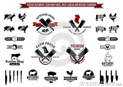 Vector Butchery Logo Templates, Labels, Icons and Design Elements Vector Illustration