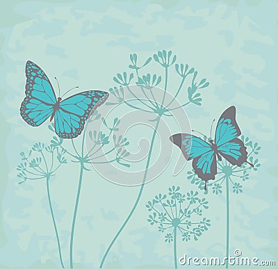 Vector BUtterflies and Herbs Vector Illustration