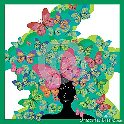 Vector butterfly girl eyes nose silhouette Vector Illustration