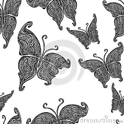 Vector butterfly tattoo seamless pattern Vector Illustration