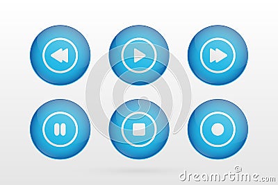 Vector buttons symbols. Play, stop, rewind, forward, pause, record circle signs. Illustration icons for music Vector Illustration