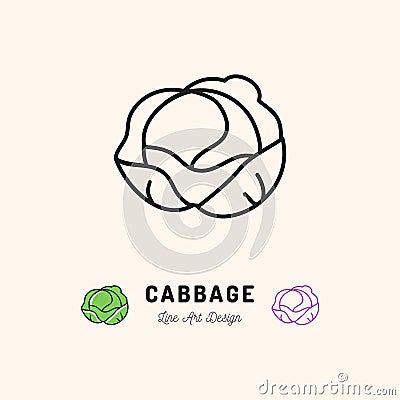 Vector cabbage icon Vegetables logo. Thin line art design Vector Illustration