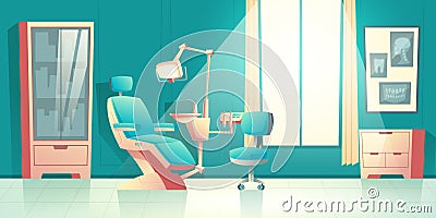 Vector cabinet of dentist, orthodontist. Cartoon interior Vector Illustration