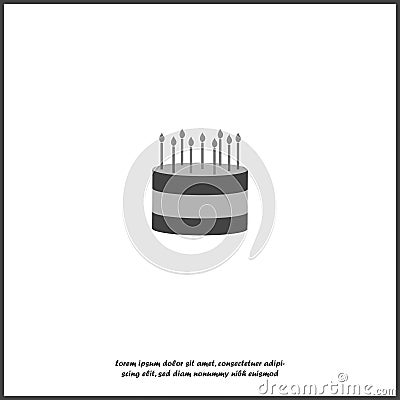 Vector cake icon. Cake with candles on white isolated background. Layers grouped for easy editing illustration. Vector Illustration