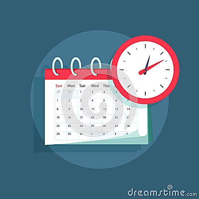 Vector calendar and clock icon. Schedule, appointment, important date concept. Modern flat design illustration Vector Illustration