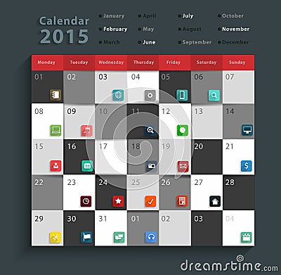 Vector calendar 2015 modern business flat icons set Vector Illustration