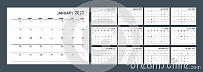 Vector calendar for 2020. Planner for every day. Vector Illustration