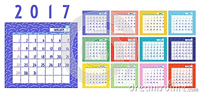 Vector of Calendar 2017 year ,12 month calendar with colorful re Vector Illustration
