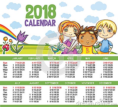 Vector calendar 2018 year. Vector Illustration