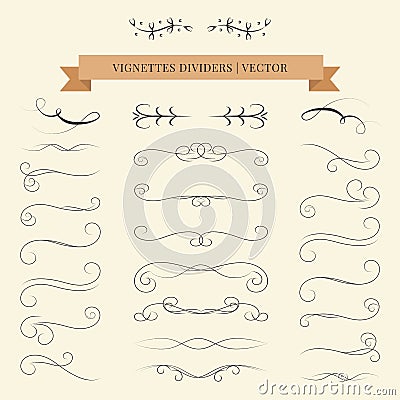 Vintage book vignettes, dividers and separators. Vector calligraphic design set Vector Illustration