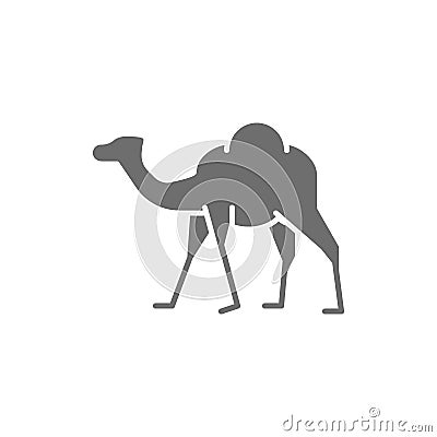 Vector camel, caravan, desert animal gray icon. Vector Illustration