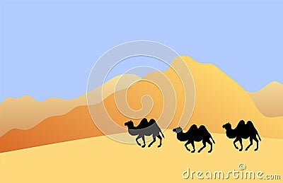 Vector camel silhouette on desert sand landscape Stock Photo