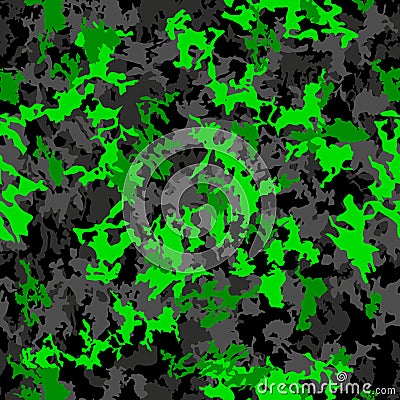 Vector camouflage seamless pattern. Abstract hunting military camo endless texture. Black grey acid lime green modern illustration Vector Illustration