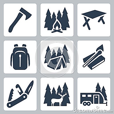 Vector camping icons set Vector Illustration