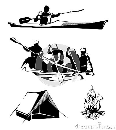 Vector camping rafting labels, logos, emblems Vector Illustration