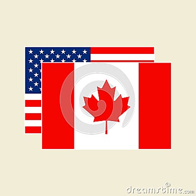 Vector Canadian and American Flags set Vector Illustration