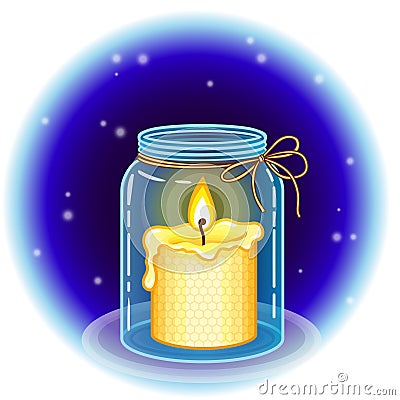 Vector candles handmade from beeswax. Romantic atmosphere Burning beeswax candles Vector Illustration