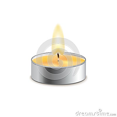 Vector candle wax isolated decoration. Candlelight flame for celebration. Glowing realistic candle light on transparent Vector Illustration