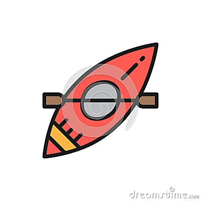 Vector canoe, rafting boat, kayaking flat color line icon. Vector Illustration