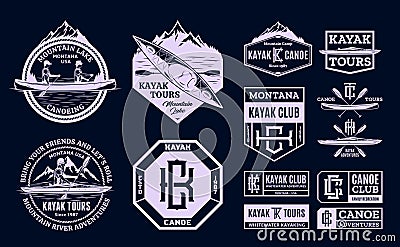 Vector canoeing and kayaking logo, badges and design elements Vector Illustration