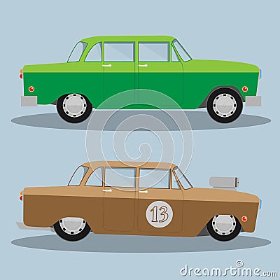 Vector Car and Hotrod. Eps 10 Vector Illustration