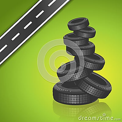 Vector car tire on green background Vector Illustration