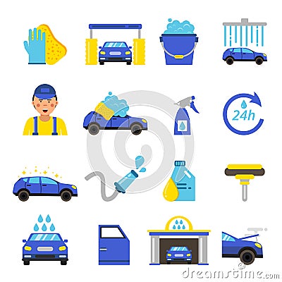 Vector of car washing equipment. Cleaning service for automobiles Vector Illustration