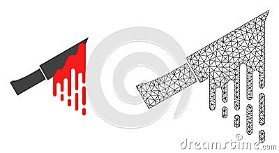 Vector Carcass Mesh Bloody Knife and Flat Icon Vector Illustration