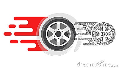 Vector Carcass Mesh Bolide Car Wheel and Flat Icon Vector Illustration