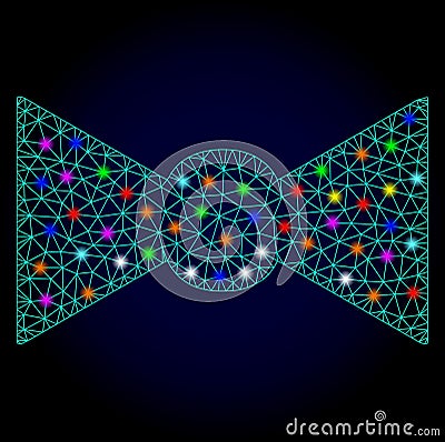 Vector Carcass Mesh Bow Tie with Glare Spots for New Year Vector Illustration