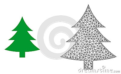 Vector Carcass Mesh Fir Tree and Flat Icon Vector Illustration