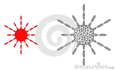 Vector Carcass Mesh Sun Rays and Flat Icon Vector Illustration