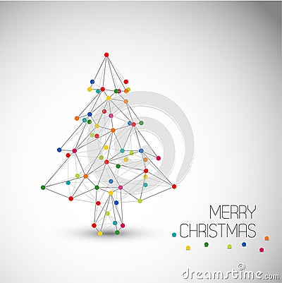 Vector card with abstract christmas tree made from lines and dots Vector Illustration