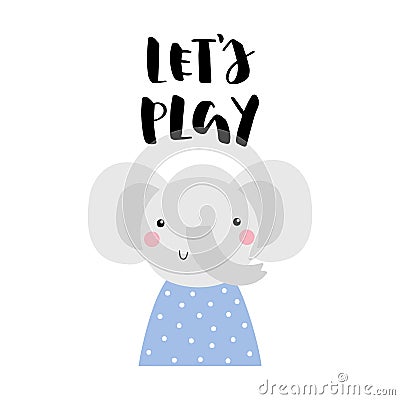 Vector card with cute elephant and text Lets play. For baby Stock Photo