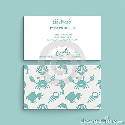 Vector card design. Vector business card template with decorative ornament, original design, floral decoration, seamless pattern i Vector Illustration