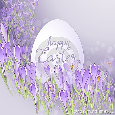 Vector card for Easter. Floral frame with crocuses Vector Illustration