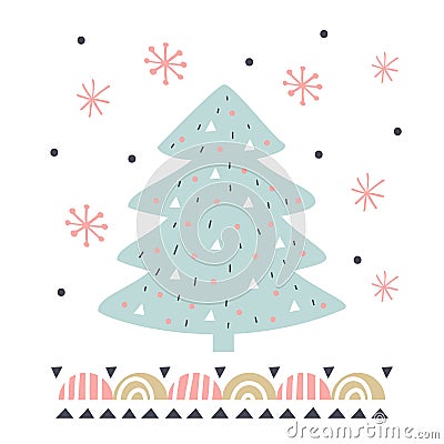 Vector card with fir tree. Illustration for children`s prints, greetings, posters, t-shirt, packaging, invites. Element Vector Illustration