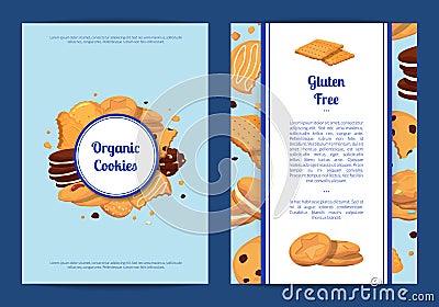 Vector card or flyer templates set with cartoon cookies Vector Illustration