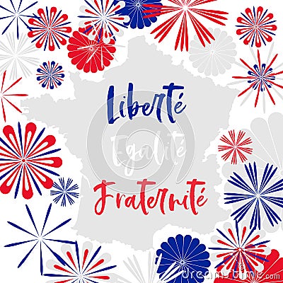Vector card with motto of France in french meanening Liberty, Equality, Fraternity Vector Illustration