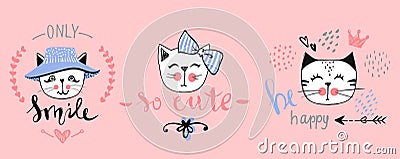 Vector card series with cute fashion cats. Vector Illustration