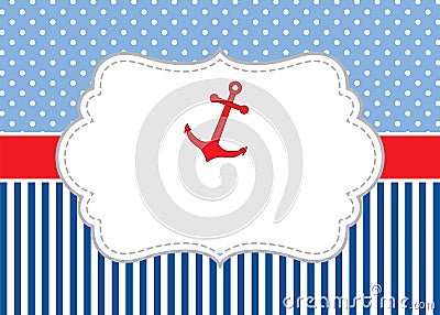 Vector Card Template with Anchor on Polka Dot and Striped Background. Vector Anchor. Vector Illustration