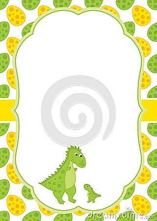Vector Card Template with a Cute Cartoon Dinosaurs. Vector Illustration