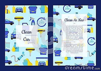 Vector card templates set for with car wash flat icons Vector Illustration