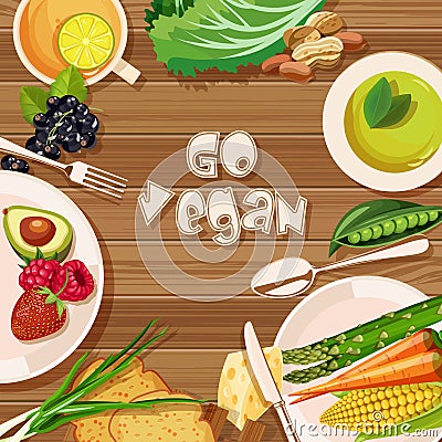 Vector card with vegetables, can be used for vegan cafe, farmers market of vegetarian foods shop, vector illustration Vector Illustration