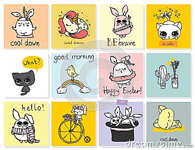 Cute vector children animals cards Vector Illustration