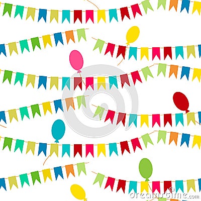 Vector carnaval seamless colorful pattern. Kids festive background with bright ribbons and air balloons. Vector Illustration