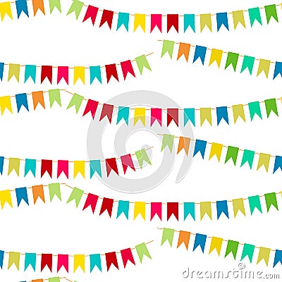 Vector carnaval seamless colorful pattern. Kids festive background with bright ribbons and air balloons. Vector Illustration
