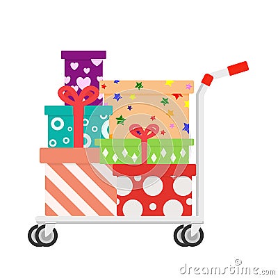 Vector of a cart full of holiday gifts Vector Illustration